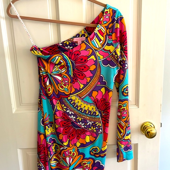 Lily Pulitzer Multicolor. Vibrant One Shoulder Dress. - Picture 3 of 3